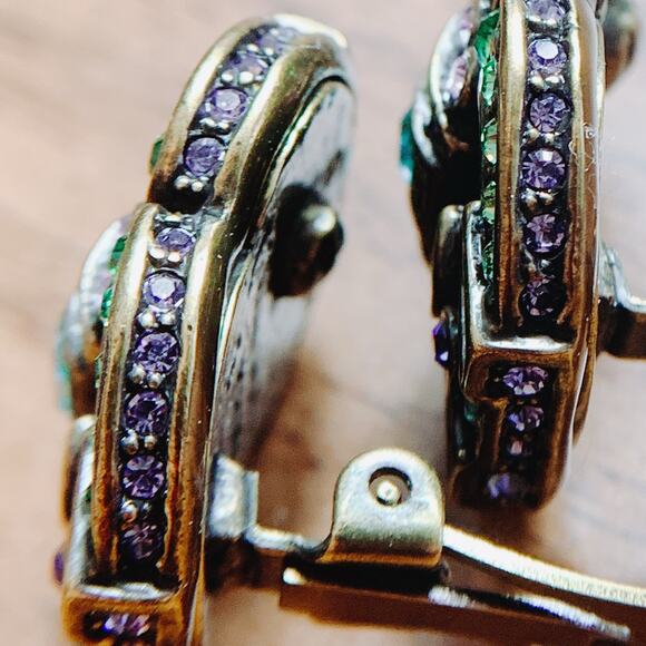 VTG Signed Heidi Daus Art Deco Rhinestone Blue Clip Earrings Collectible READ - Picture 14 of 16